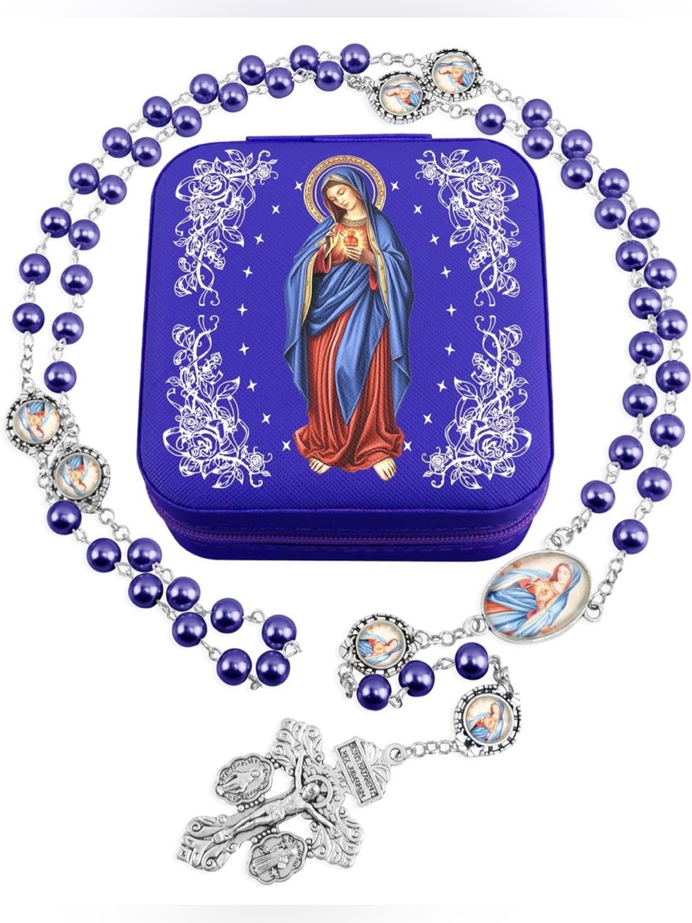 Virgin Mary Rosary Necklace w/ Travel Case. NWT 1 of each color available - Picture 2 of 10